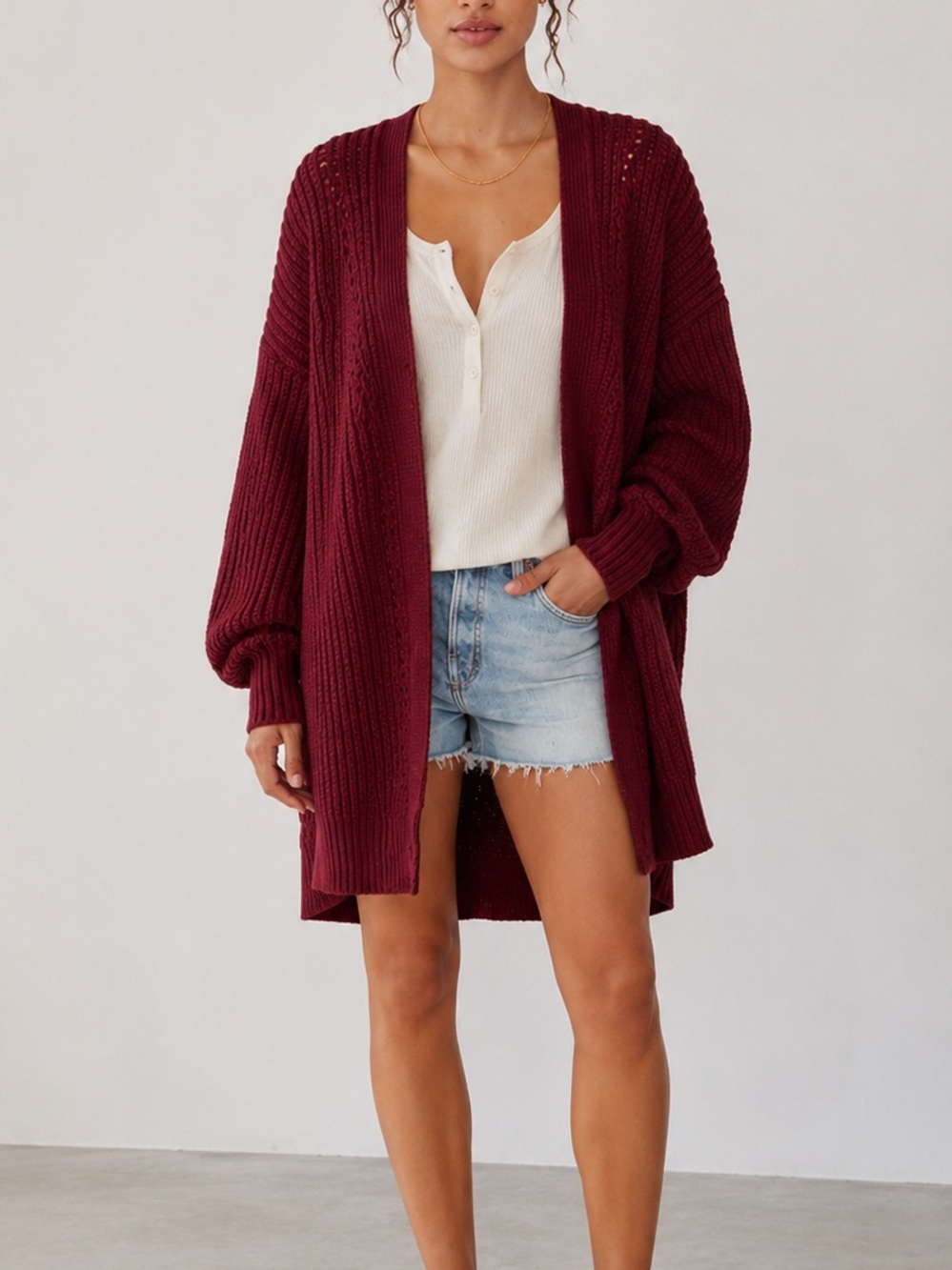 Free People Nightingale Cardigan XS Burgundy Chunky Knit Oversized Cozy EUC